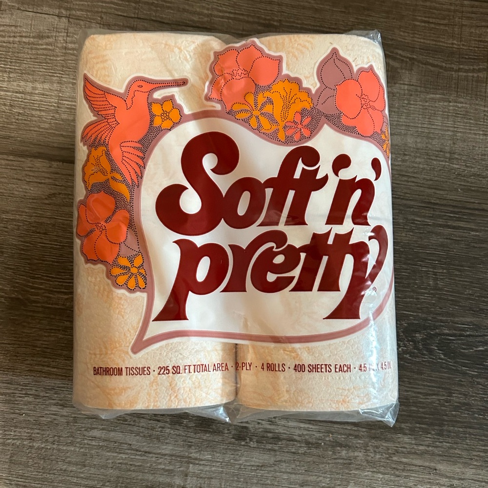 RARE Vintage Scott Soft'n Pretty Toilet Paper 1979 Peach Prints Hummingbird